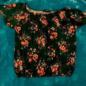 Dark Green Top with Pink and White Flowers